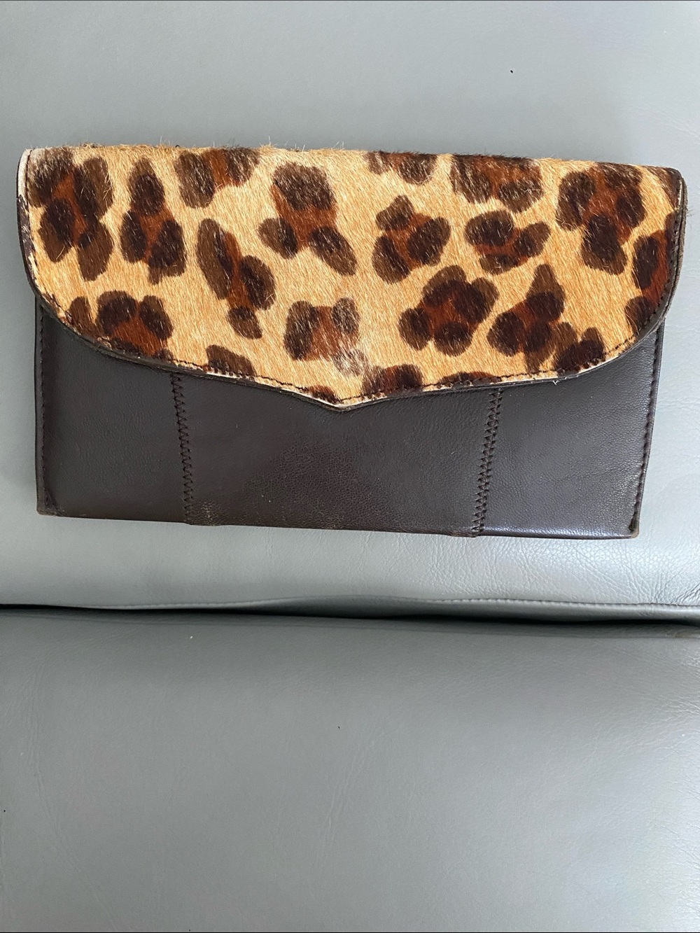 Carlos Falchi Leopard Haircalf Flap Clutch - Brown & Tan